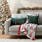 SOGA Christmas Bundle – Red Christmas Tree Fleece Throw & Green Embroidered Holiday Pillows