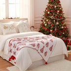 SOGA Christmas Bundle – Red Christmas Tree Fleece Throw & White Festive Holiday Pillows