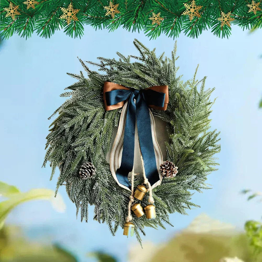 Christmas Artificial Pine Wreath with Bells & Ribbon