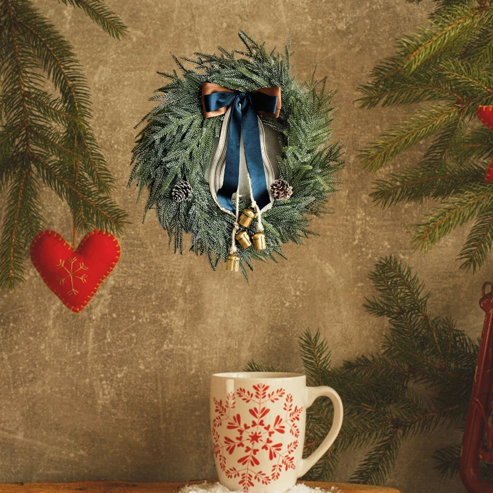 Christmas Artificial Pine Wreath with Bells & Ribbon