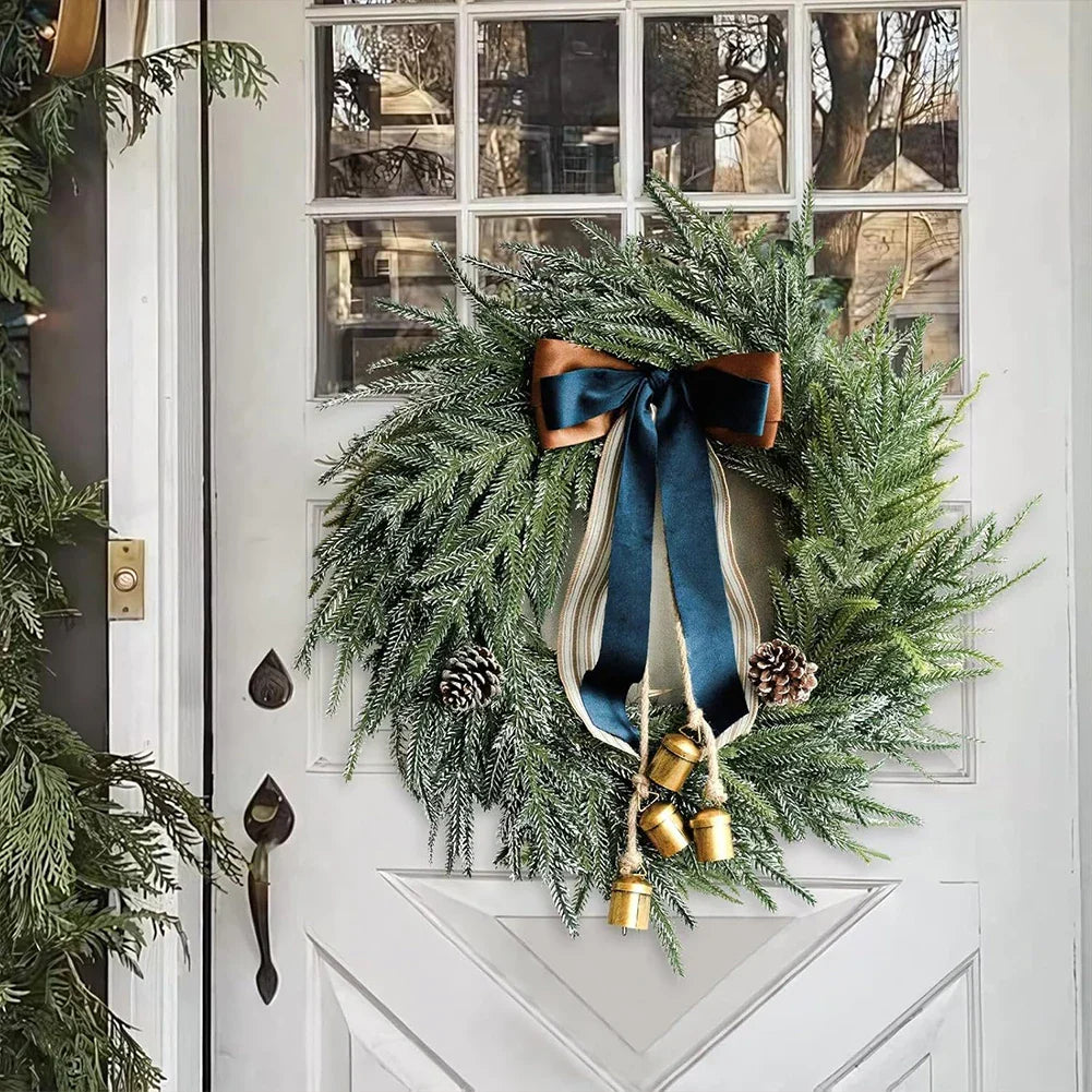 Christmas Artificial Pine Wreath with Bells & Ribbon