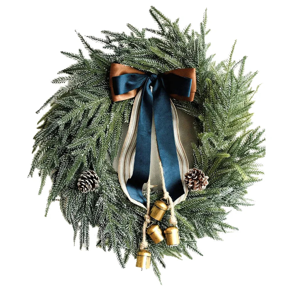 Christmas Artificial Pine Wreath with Bells & Ribbon