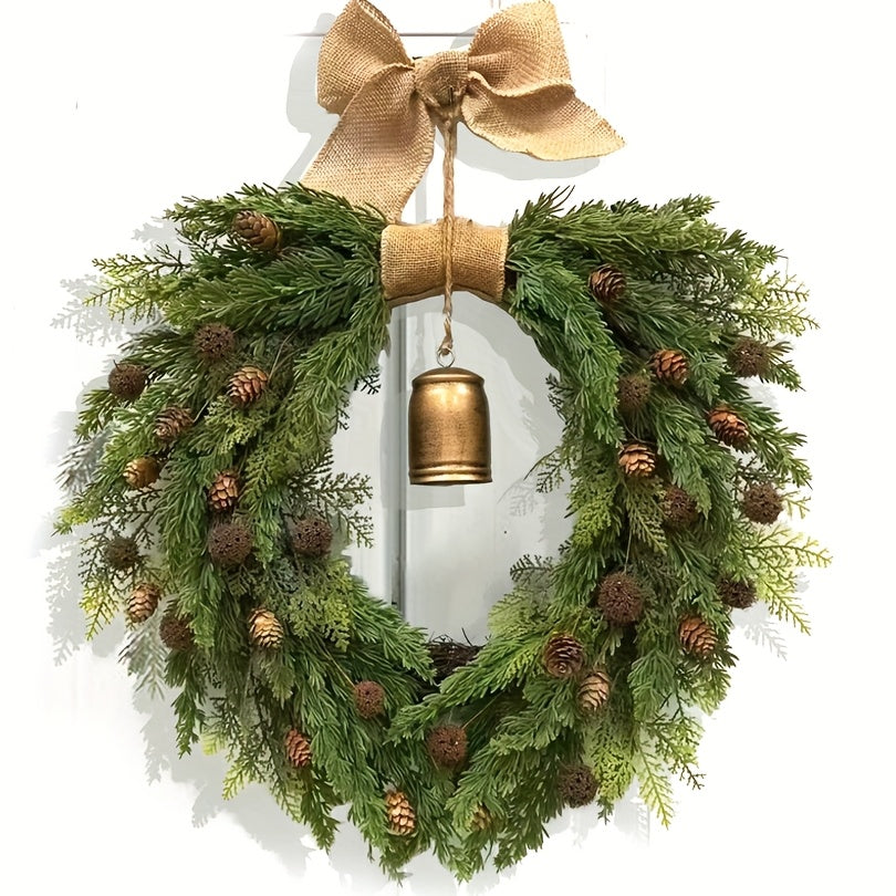 NNETM Norfolk Pine Christmas Wreath with Bells and Ribbon