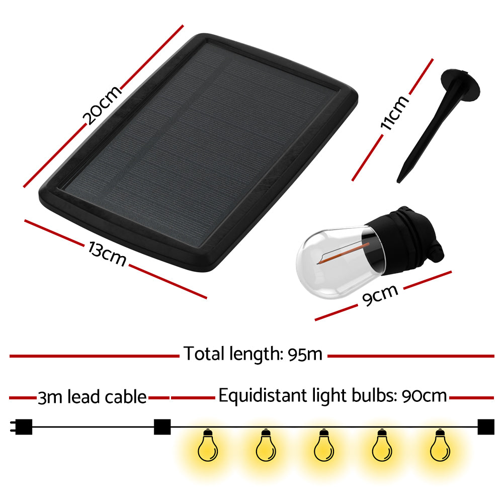 95m Solar Festoon Lights – 100 Warm White S14 Bulbs