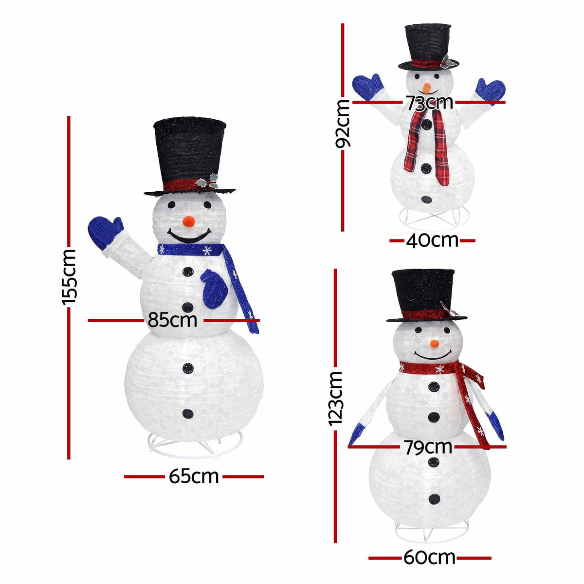 Set of 3 Light-Up Snowmen – 330 LEDs