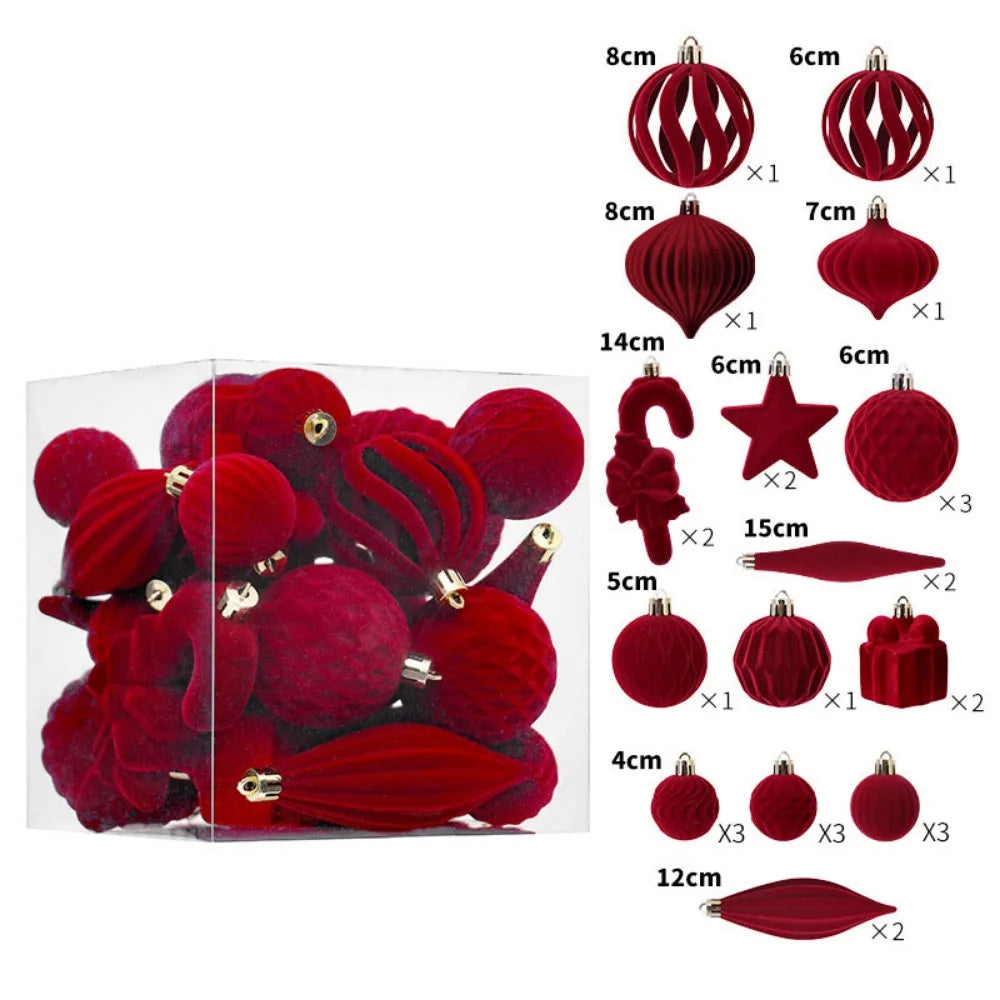 28PCS Flocked Christmas Ball Ornament Set
