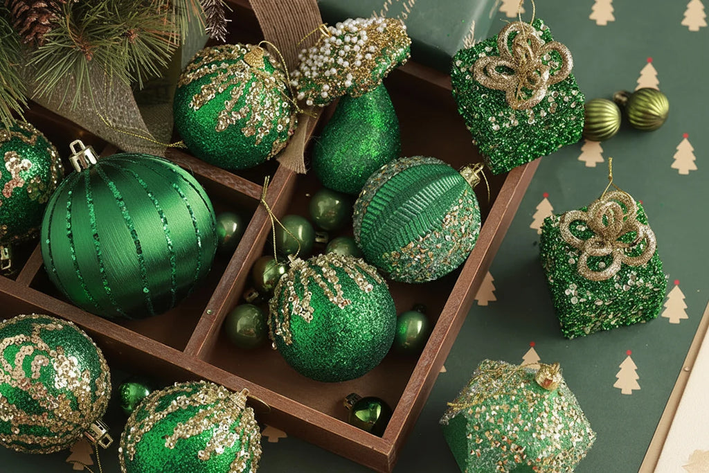 Dark Green Flocked Christmas Ball Ornament