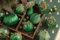 Dark Green Flocked Christmas Ball Ornament
