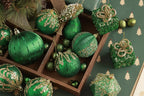 Dark Green Flocked Christmas Ball Ornament