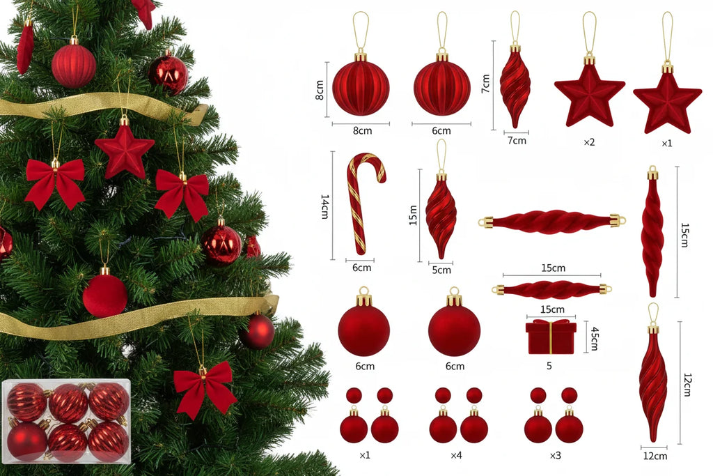 28PCS Flocked Christmas Ball Ornament Set
