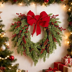Pine Needle Red Berry Wreath with Heart Bow