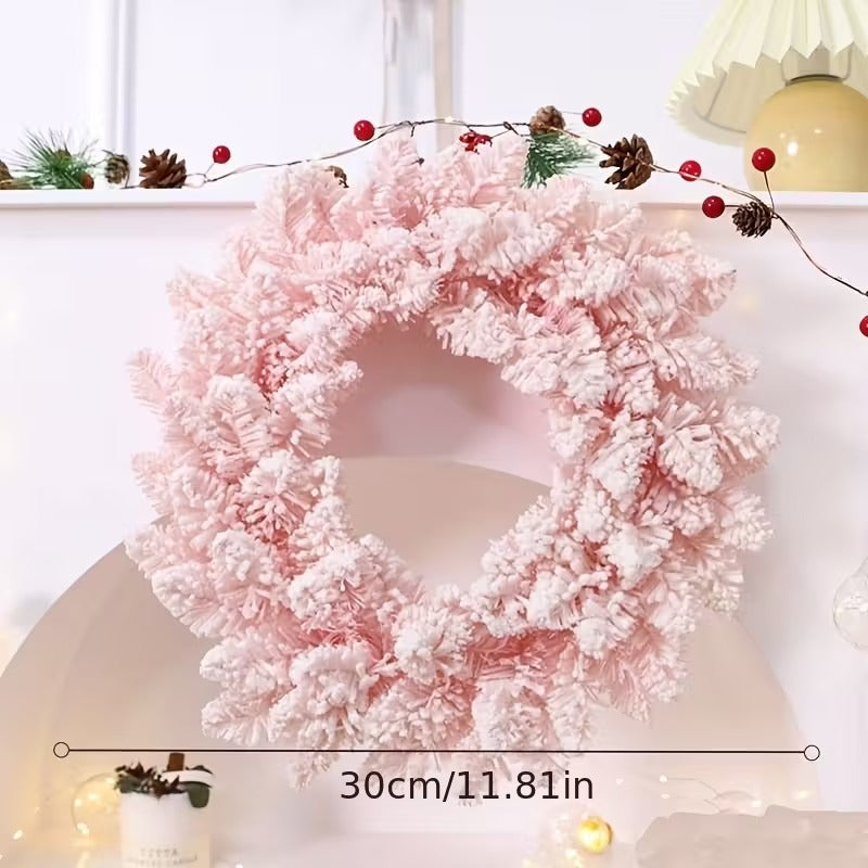 Pink Snowy Pine Christmas Wreath – 30cm