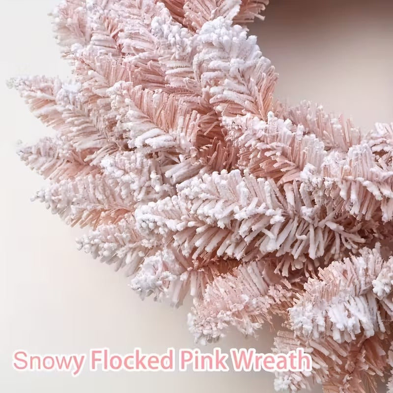 Pink Snowy Pine Christmas Wreath – 30cm