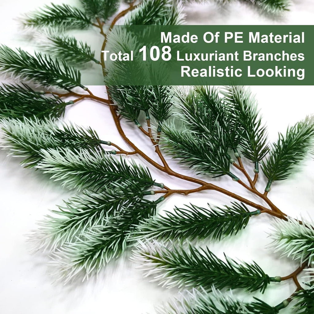6 Ft Snow Flocked Norfolk Pine Cedar Realistic Pine Artificial Greenery Garlands for Decoration Xmas Mantle Fireplace Table Winter Decor