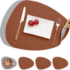 4-Pack Faux Leather Placemats Waterproof Non-Slip Easy-to-Dry Double-Sided, Brown