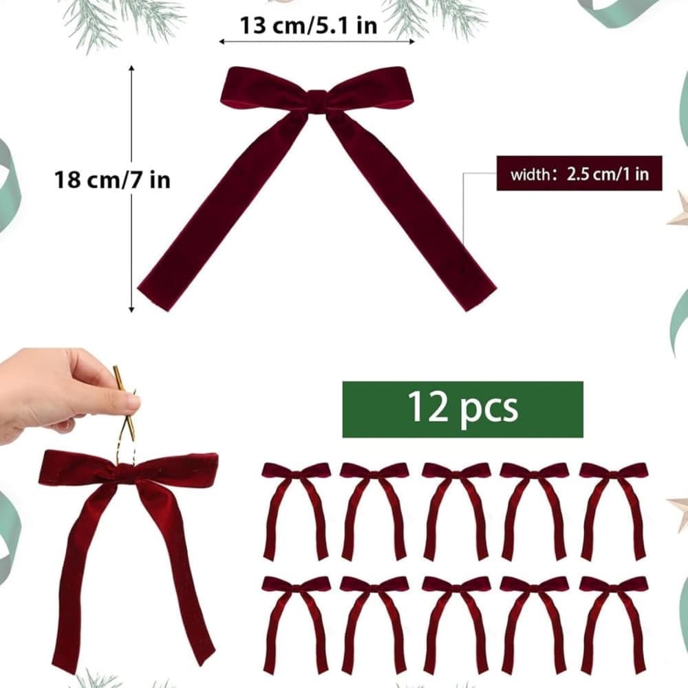 Velvet Christmas Tree Bows – Burgundy | Set of 12
