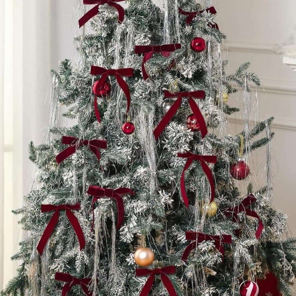 Velvet Christmas Tree Bows – Burgundy | Set of 12