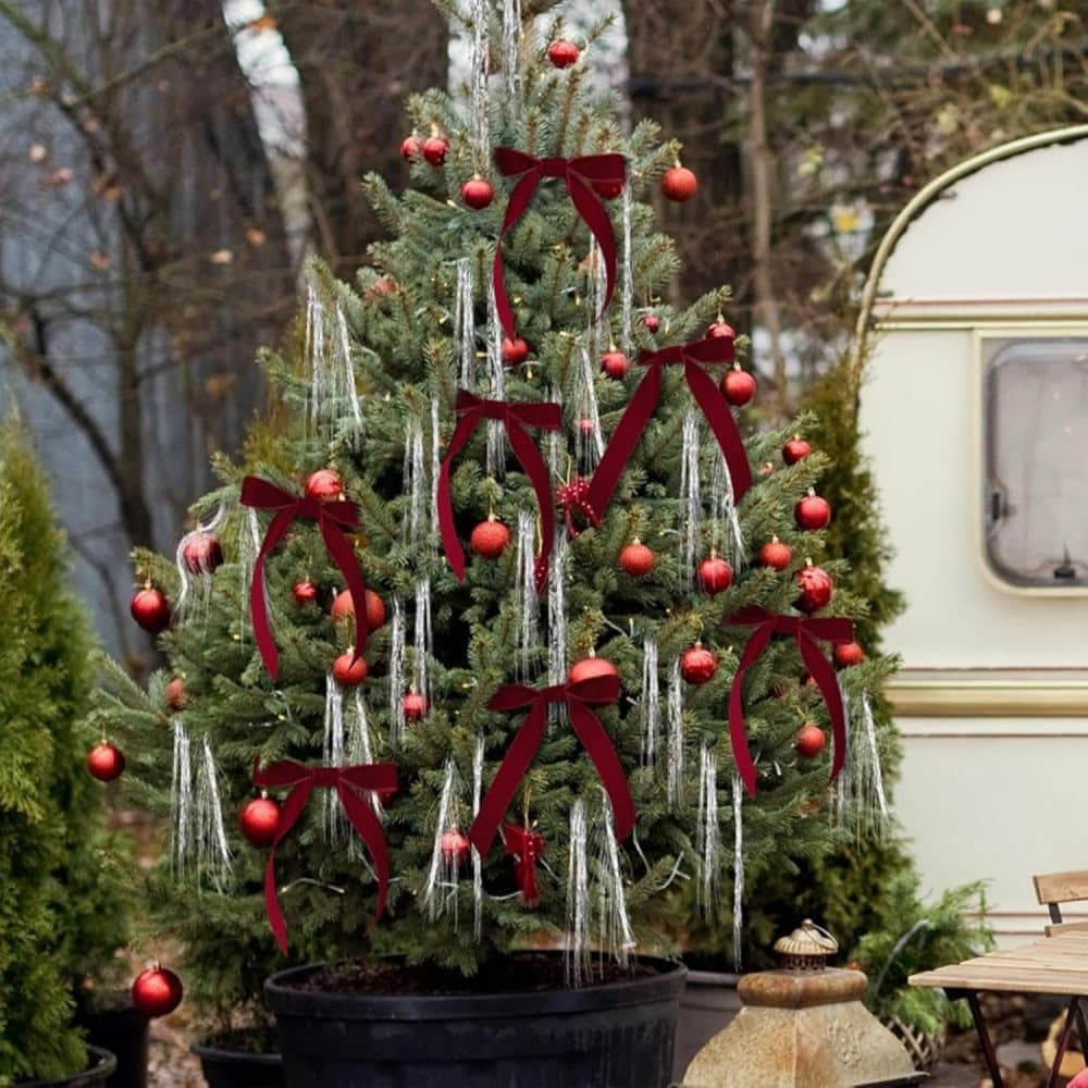 Velvet Christmas Tree Bows – Burgundy | Set of 12