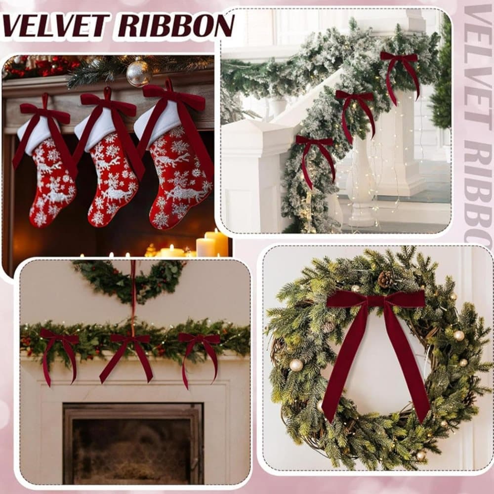 Velvet Christmas Tree Bows – Burgundy | Set of 12