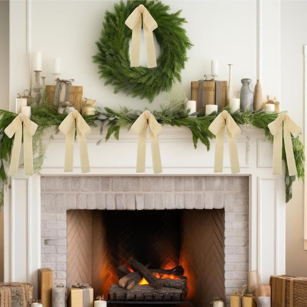 Velvet Christmas Tree Bows – Beige | Set of 12
