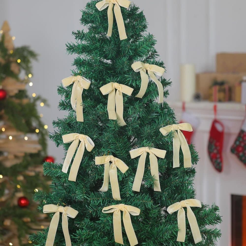 Velvet Christmas Tree Bows – Beige | Set of 12