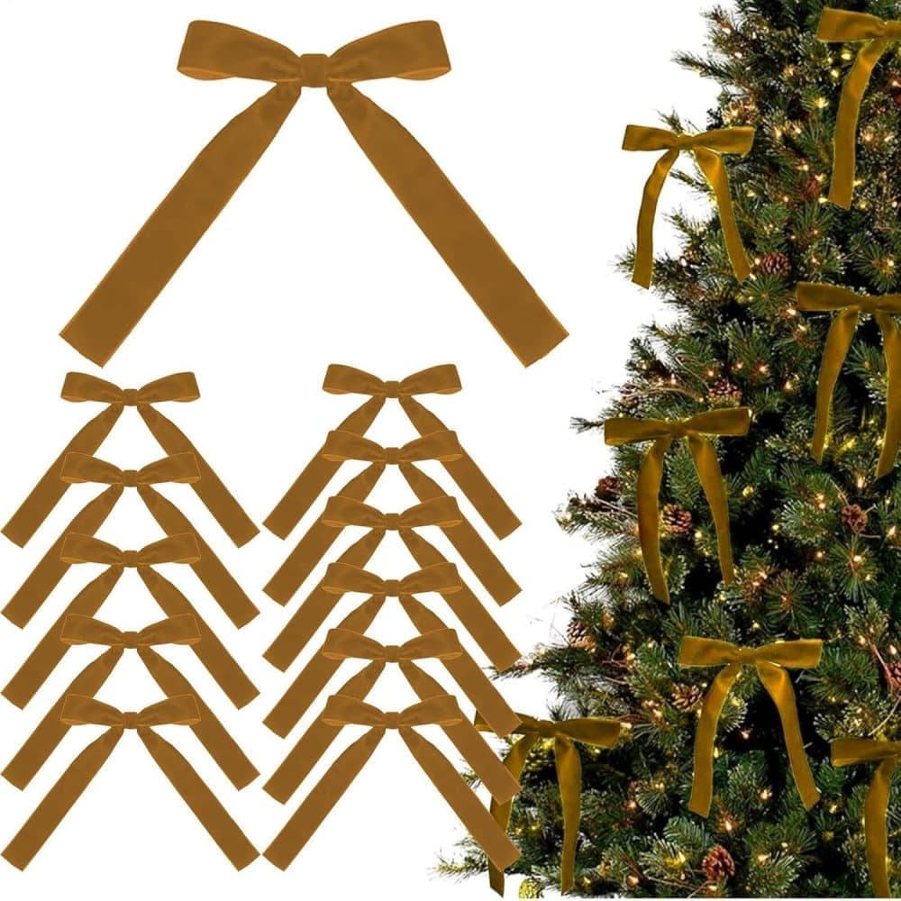 Velvet Christmas Tree Bows – Chocolate Brown | Set of 12