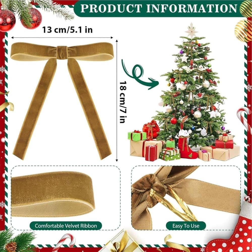 Velvet Christmas Tree Bows – Chocolate Brown | Set of 12