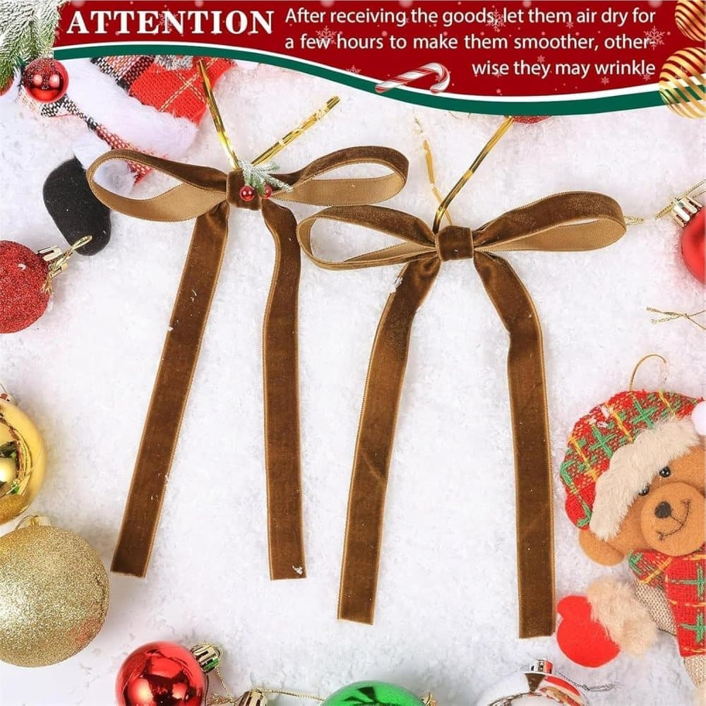 Velvet Christmas Tree Bows – Chocolate Brown | Set of 12