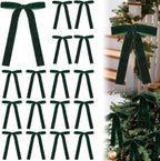 Velvet Christmas Tree Bows – Deep Green | Set of 12