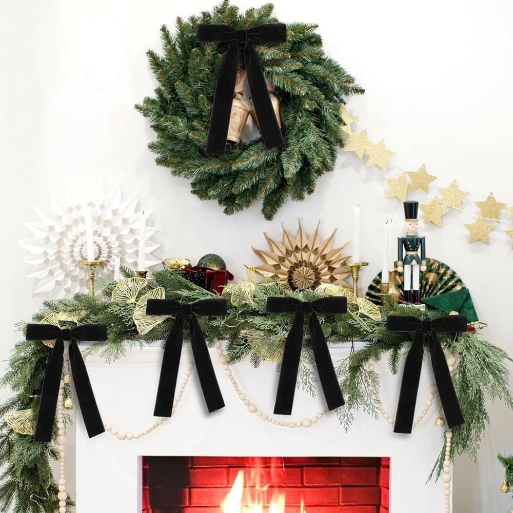 Velvet Christmas Tree Bows – Black | Set of 12