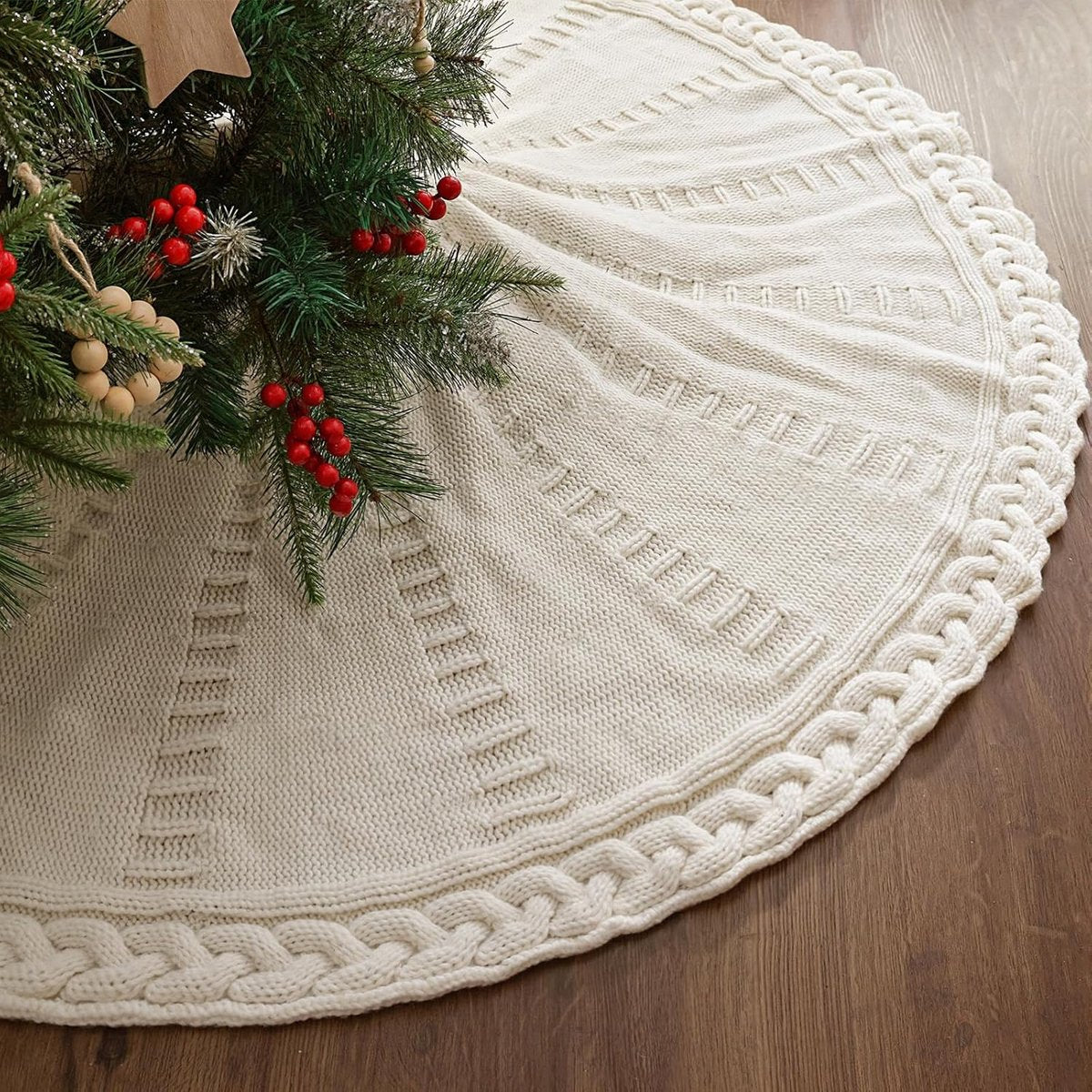 Cable Knit Christmas Tree Skirt – Cream | 122cm