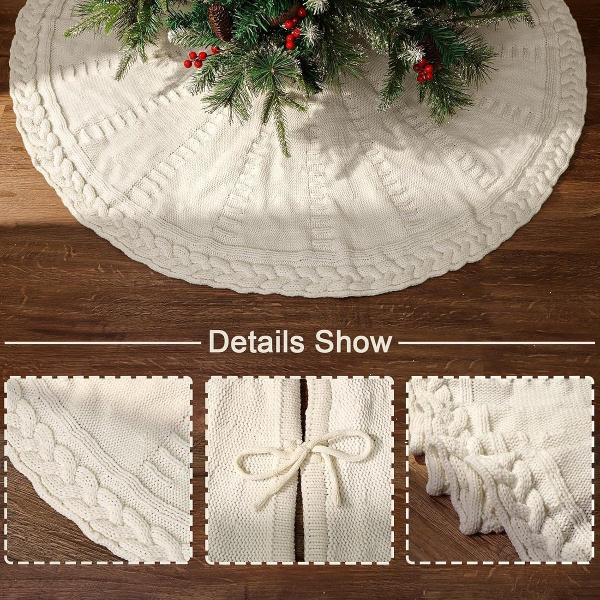 Cable Knit Christmas Tree Skirt – Cream | 122cm