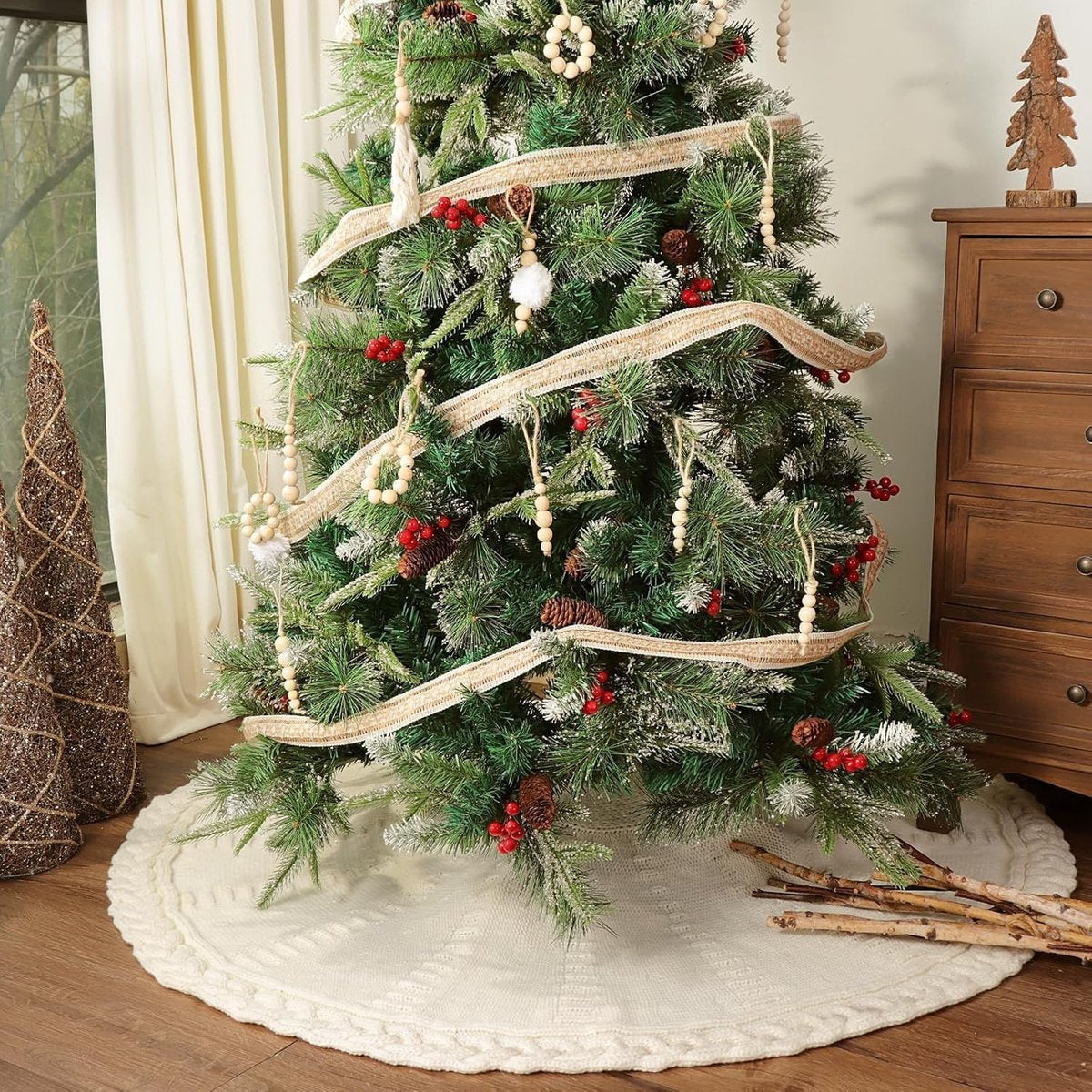 Cable Knit Christmas Tree Skirt – Cream | 122cm