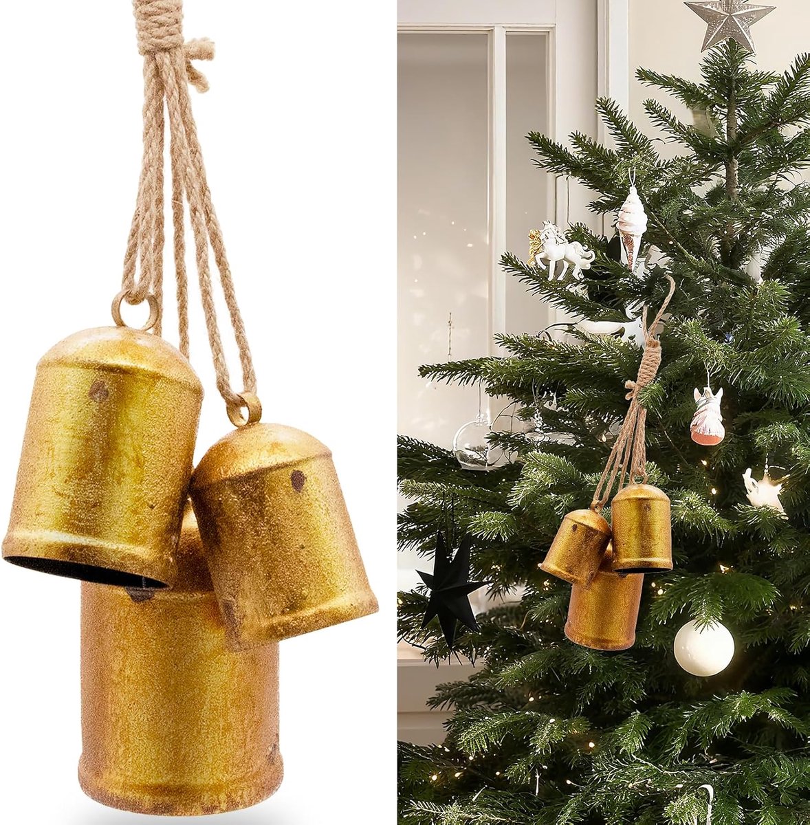 Vintage Gold Christmas Bells – Set of 3