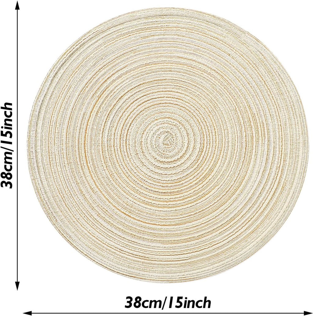 6 pieces - Table mats - Placemats - Round placemats - washable cotton placemats - round braided placemats - Round table mats - Woven placemats - Round placemats - beige - 38*38 cm