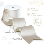 Champagne Velvet Wired Christmas Ribbon – Ivory & Gold | 10 Yards