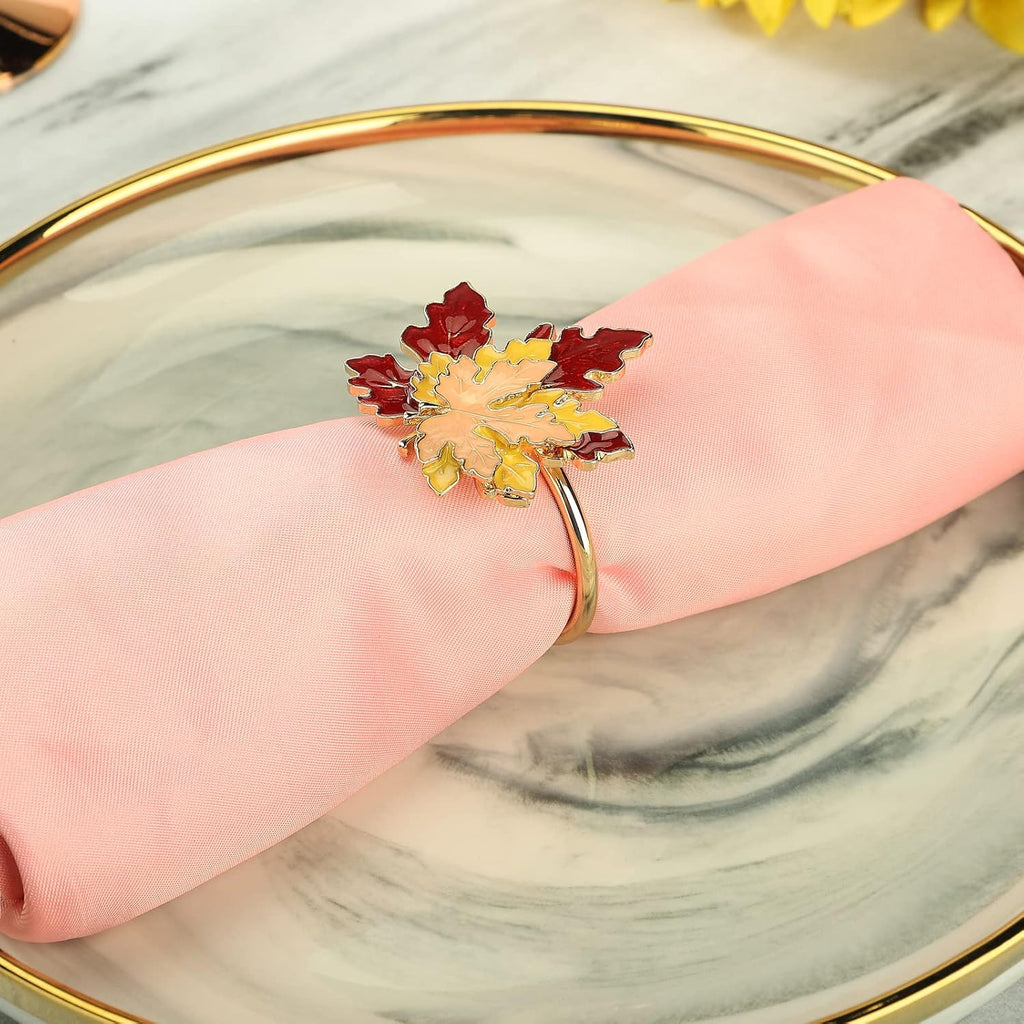Fall Maple Leaf Napkin Rings Set of 4 Thanksgiving Maple Napkins Holder with Rhinestones Maple Leaves Serviette Buckle Holder for Fall Harvest Table Accessories Home Decor
