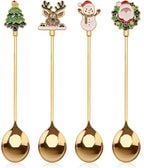 Teaspoons - 4 spoons - Christmas tableware - Silver dessert spoons - Decorated with Christmas trees, reindeer, snowmen and Santa Claus - Suitable for desserts, tea and soup