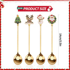 Teaspoons - 4 spoons - Christmas tableware - Silver dessert spoons - Decorated with Christmas trees, reindeer, snowmen and Santa Claus - Suitable for desserts, tea and soup