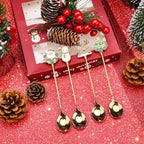 Teaspoons - 4 spoons - Christmas tableware - Silver dessert spoons - Decorated with Christmas trees, reindeer, snowmen and Santa Claus - Suitable for desserts, tea and soup