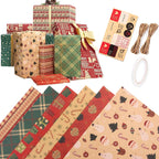 Gift Wrapping Paper - 6 sheets of kraft paper 70x50 cm - Complete set (straw, double-sided tape, stickers) - Gift wrapping paper set for birthdays, weddings and Christmas