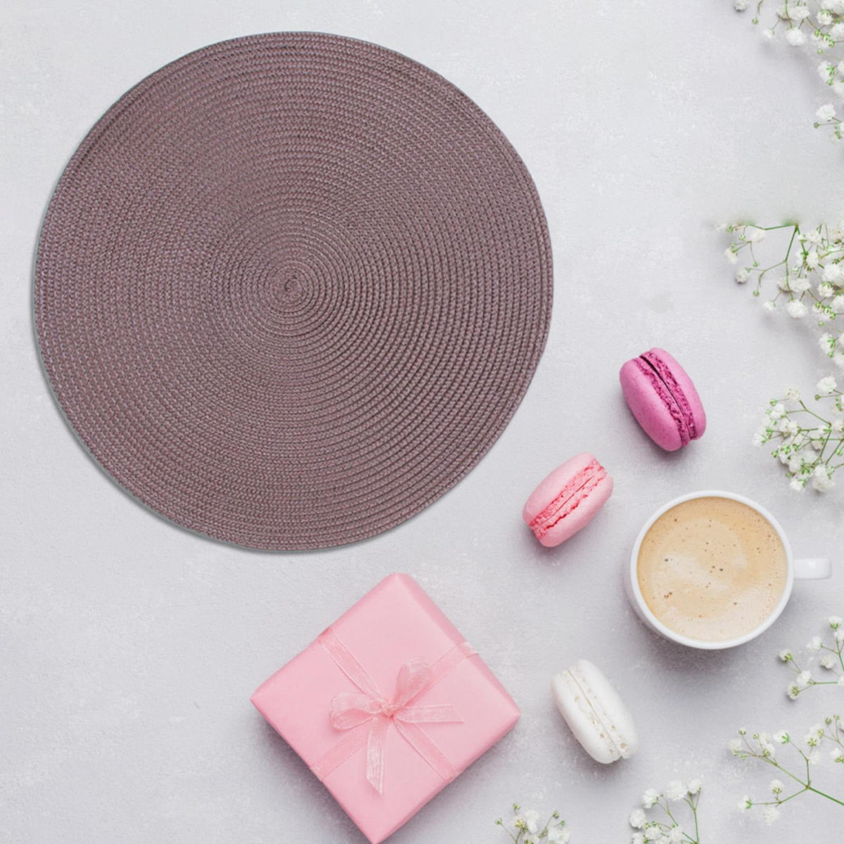 4 Pieces Hand‑Woven Spiral Table Insulation Mats, Round Non‑Slip Dining Table Placemats, Brown, 38 cm