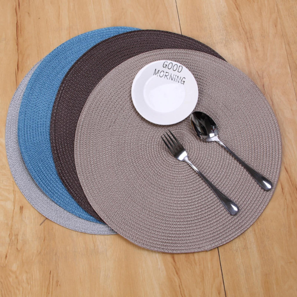 4 Pieces Hand‑Woven Spiral Table Insulation Mats, Round Non‑Slip Dining Table Placemats, Brown, 38 cm