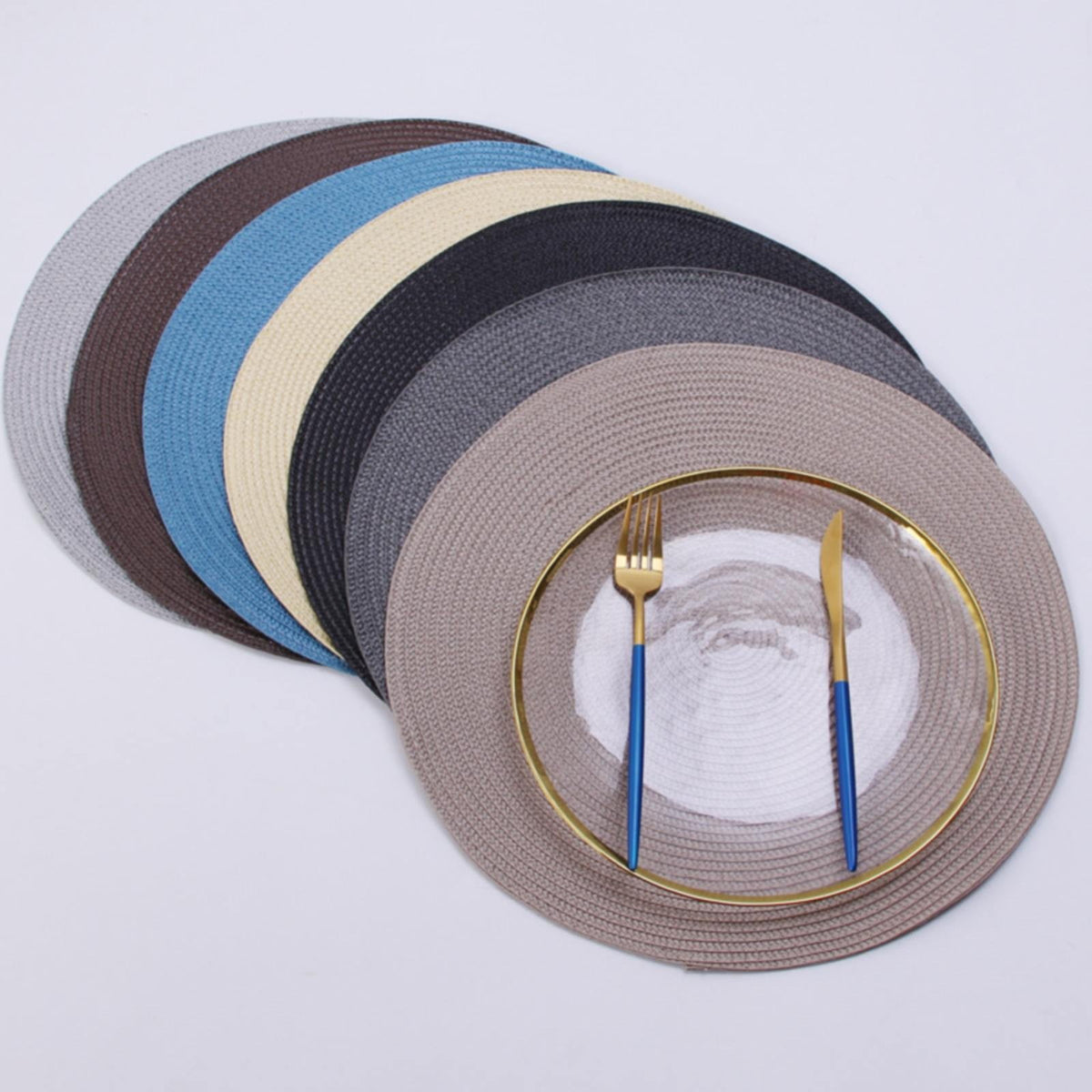 4 Pieces Hand‑Woven Spiral Table Insulation Mats, Round Non‑Slip Dining Table Placemats, Brown, 38 cm