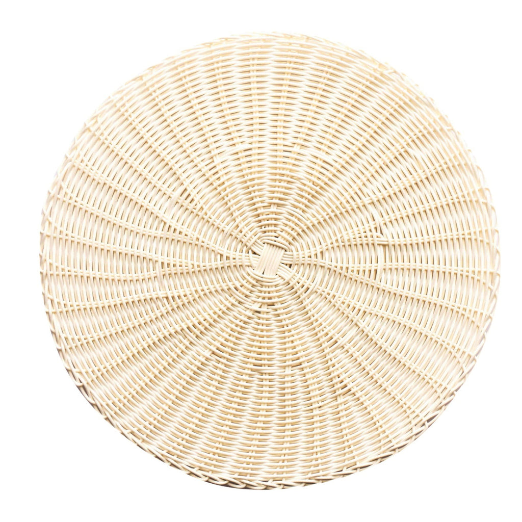 Round Woven Placemats, Non Slip Heat Resistant Plastic Table Mats, Table Placemat For Household Use, Round Rattan Placemats, White, 35.6 cm