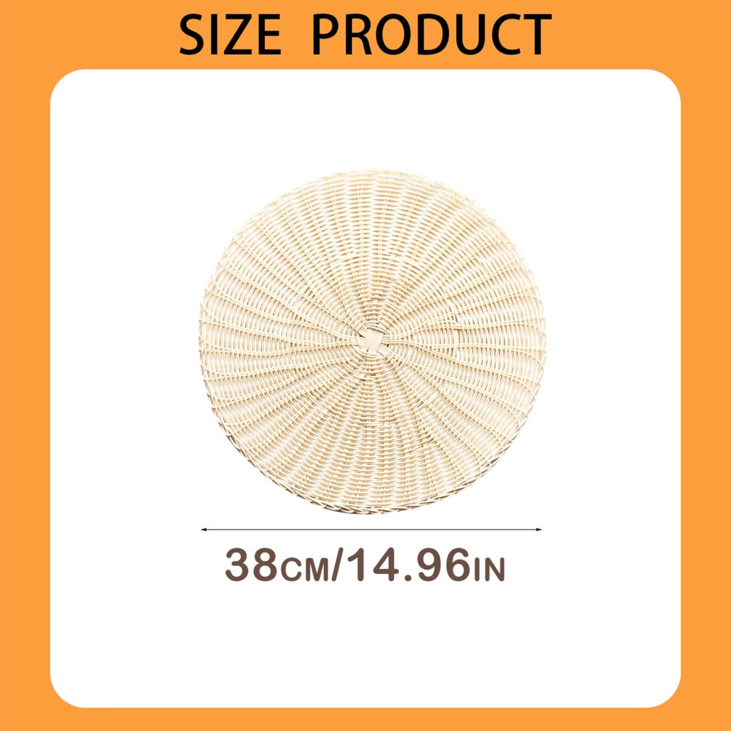 Round Woven Placemats, Non Slip Heat Resistant Plastic Table Mats, Table Placemat For Household Use, Round Rattan Placemats, White, 35.6 cm