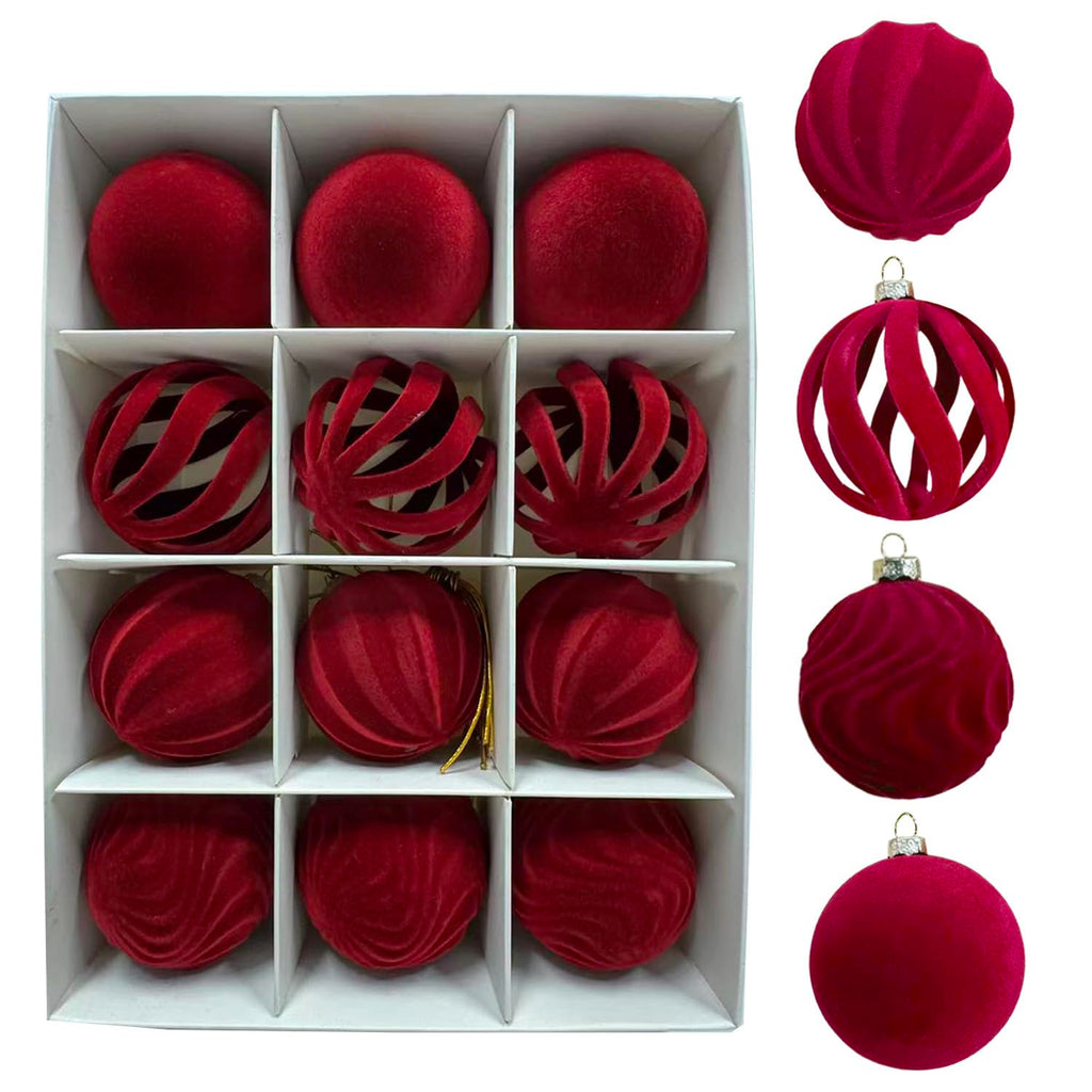 Velvet Christmas Baubles – Red | Set of 12