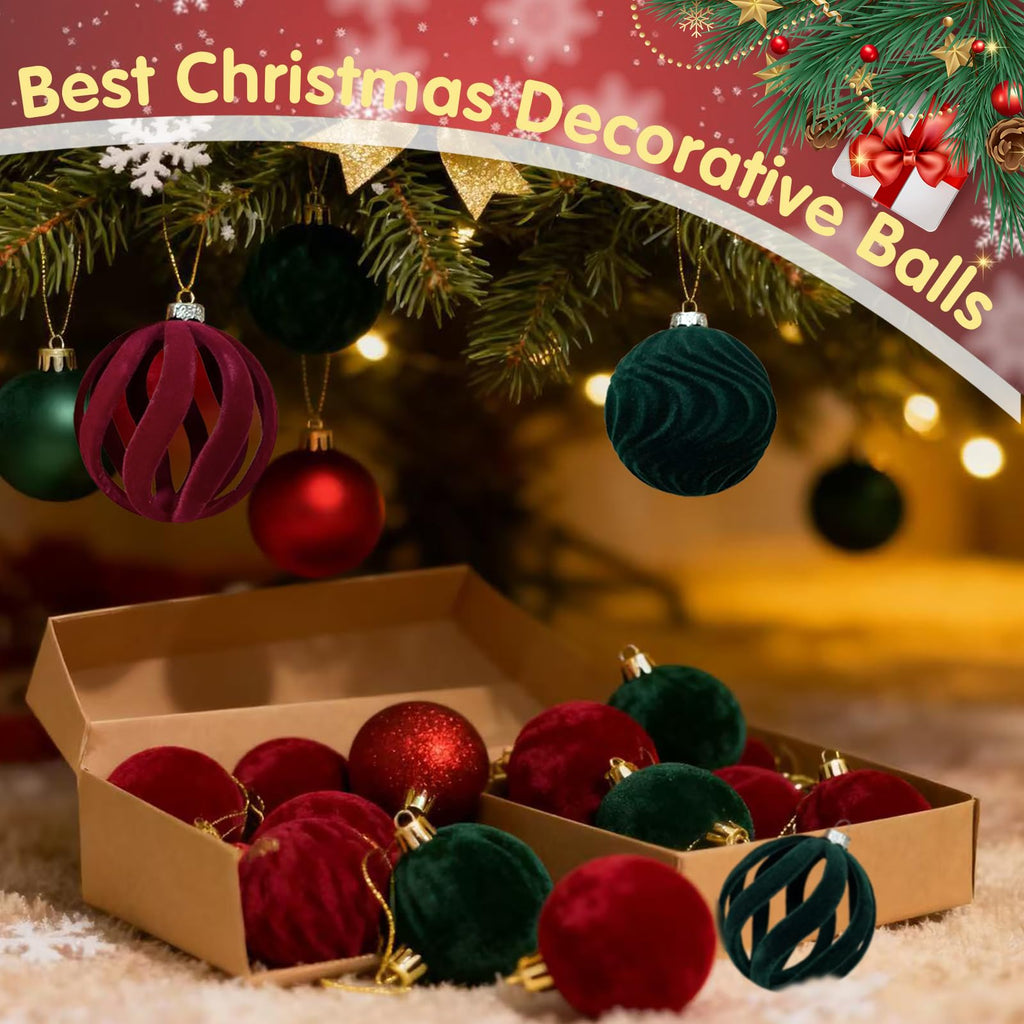 Velvet Christmas Baubles – Red | Set of 12