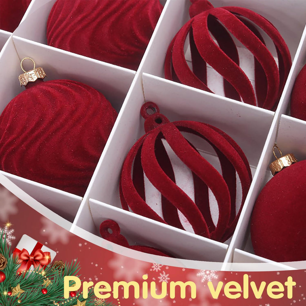 Velvet Christmas Baubles – Red | Set of 12