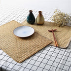 Farmhouse Wicker Placemats,Woven Rattan Place Mat,Rectangular Table Pat,Hand Bamboo Tea Cup Mat,Natural Straw Placemat,Hand-woven Place Mats for Dining Table Home Kitchen Picnic 2Pcs
